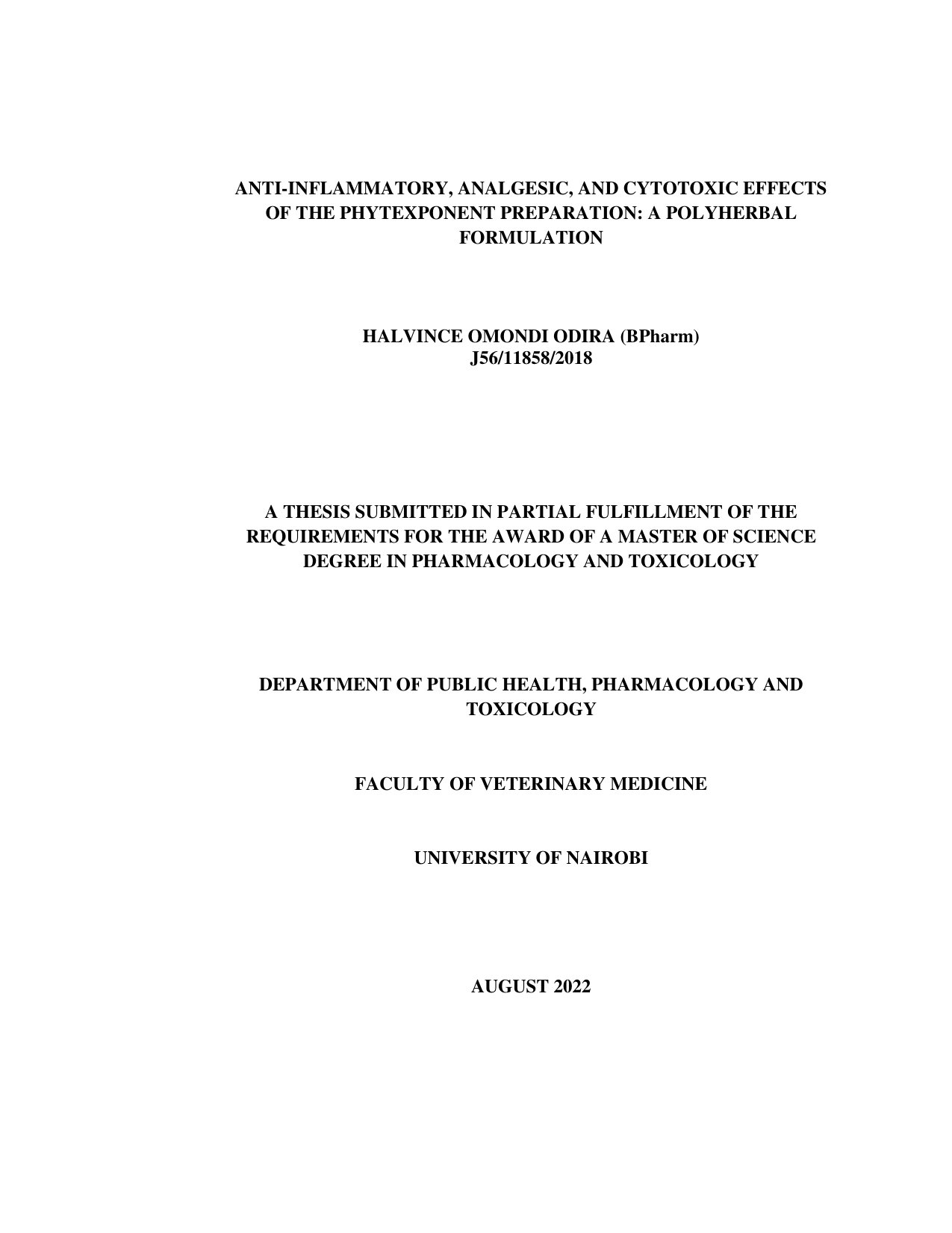 Anti-inflammatory, Analgesic, and Cytotoxic Effects of the Phytexponent Preparation: a Polyherbal Formulation cover